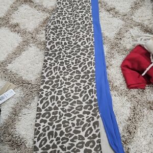 Grayson Threads Animal Print Track Pants with Bright Blue Side Panel